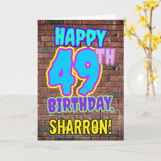 49th Birthday - Fun, Urban Graffiti Inspired Look Card (Yellow Flower)