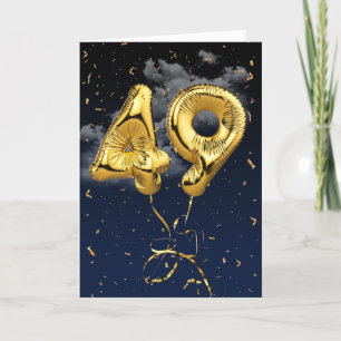 49th Birthday Gold Mylar Balloon and Confetti Card