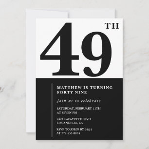 49th birthday invitations Black and White Elegant