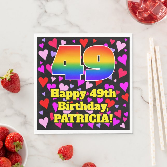 49th Birthday: Loving Hearts Pattern, Rainbow # 49 Napkin (Insitu)