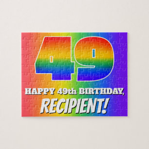 49th Birthday — Multicolored Rainbow Pattern “49” Jigsaw Puzzle