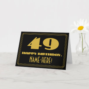 49th Birthday: Name + Art Deco Inspired Look "49" Card
