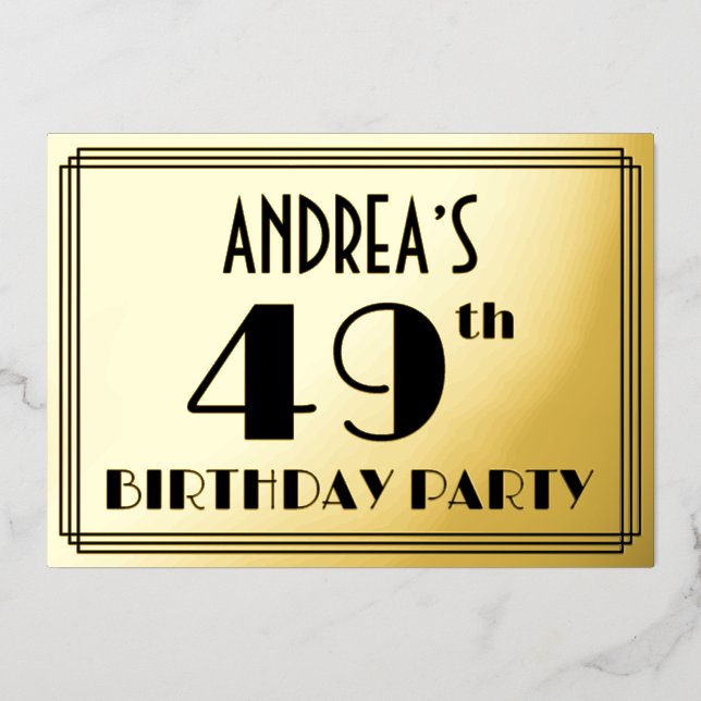 49th Birthday Party — Art Deco Look “49” + Name (Front)