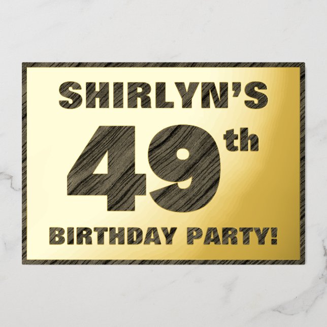 49th Birthday Party — Bold, Faux Wood Grain Text (Front)