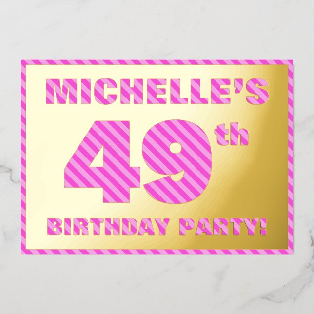 49th Birthday Party — Bold, Fun, Pink Stripes # 49 (Front)