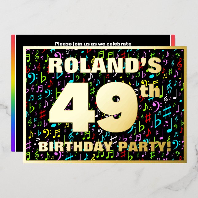 49th Birthday Party — Fun, Colourful Music Symbols (Front/Back)