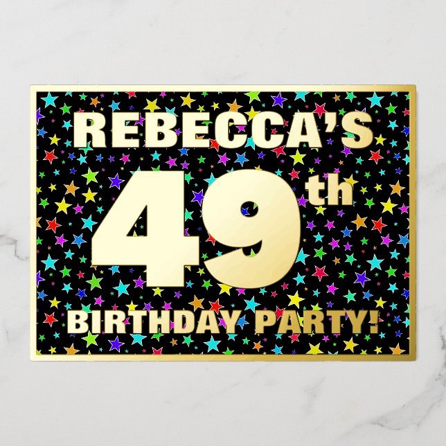49th Birthday Party — Fun, Colourful Stars Pattern (Front)