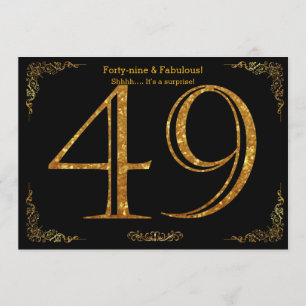 49th Birthday party,Gatsby styl,black gold glitter Invitation