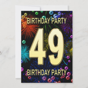 49th Birthday Party Invitation Fireworks Bubbles