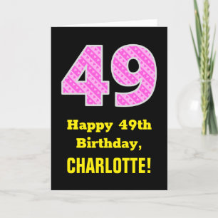 49th Birthday: Pink Stripes and Hearts "49" + Name Card