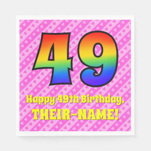 49th Birthday: Pink Stripes & Hearts, Rainbow # 49 Napkin