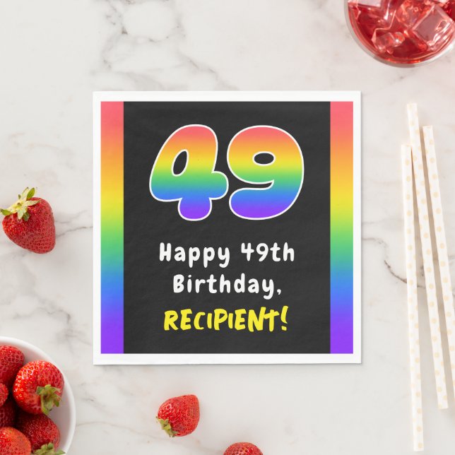 49th Birthday: Rainbow Spectrum # 49, Custom Name Napkin (Insitu)