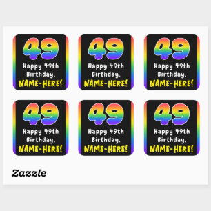 49th Birthday: Rainbow Spectrum # 49, Custom Name Square Sticker