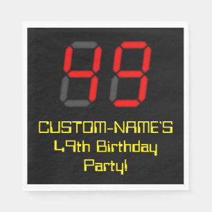 49th Birthday: Red Digital Clock Style "49" + Name Napkin