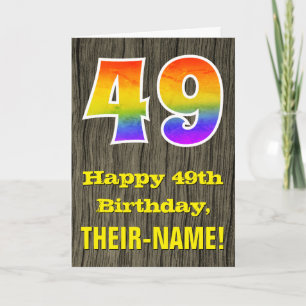 49th Birthday: Rustic Faux Wood Look, Rainbow "49" Card