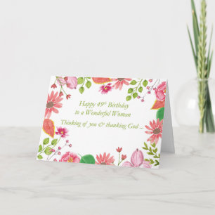 49th Birthday Wonderful Woman Watercolor Flowers R Card