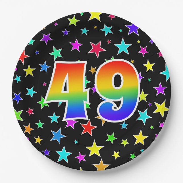49th Event: Bold, Fun, Colourful Rainbow 49 Paper Plate (Front)