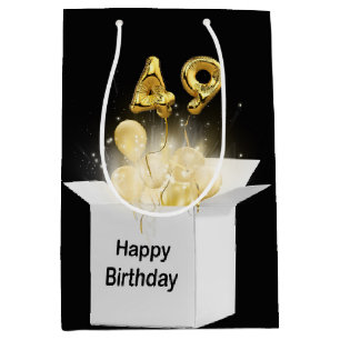 49th Gold Birthday Balloons in White Box Medium Gift Bag