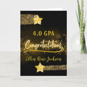 4.0 GPA Congratulations Gold Stars Glitter Effect Card