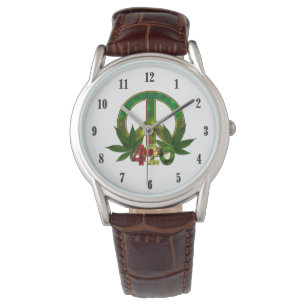 4 20 Rasta Peace Weed Black Numbers Watch