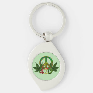 4 20 Rasta Peace Weed Green Key Ring