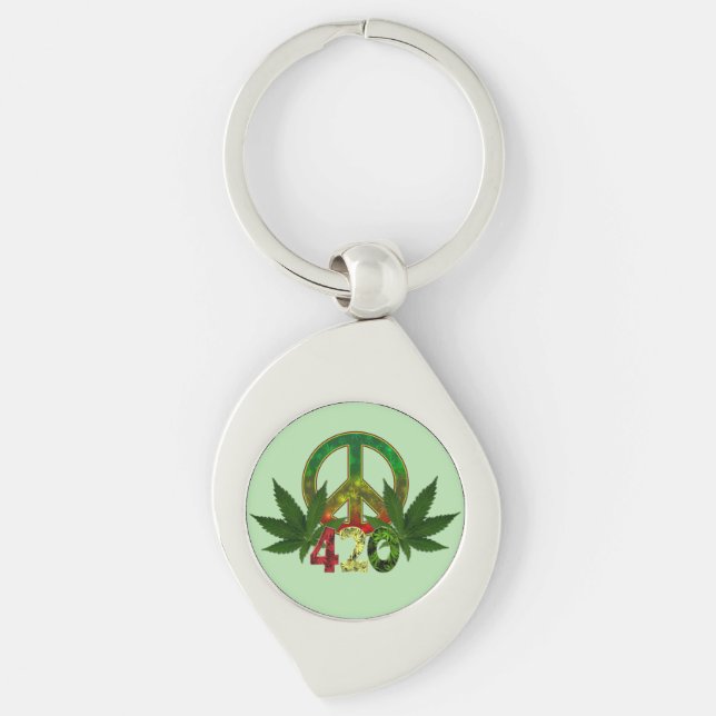 4 20 Rasta Peace Weed Green Key Ring (Front)