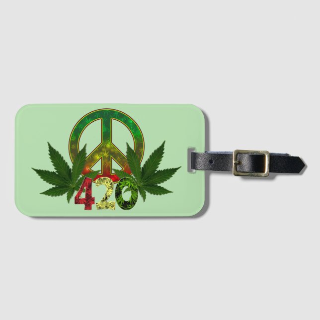 4 20 Rasta Peace Weed Green Luggage Tag (Front Horizontal)