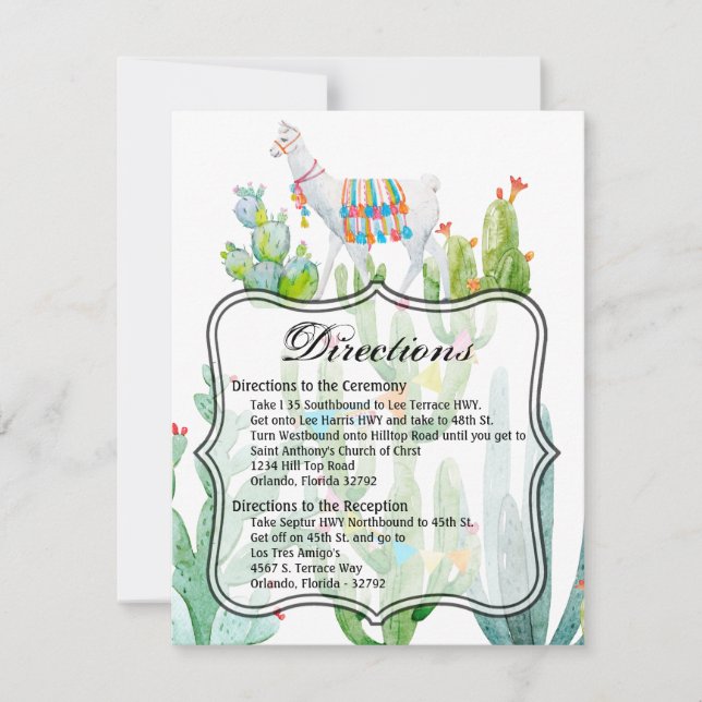 4.25x5.5 Direction Card Boho Llama Bohemian Cacti (Front)