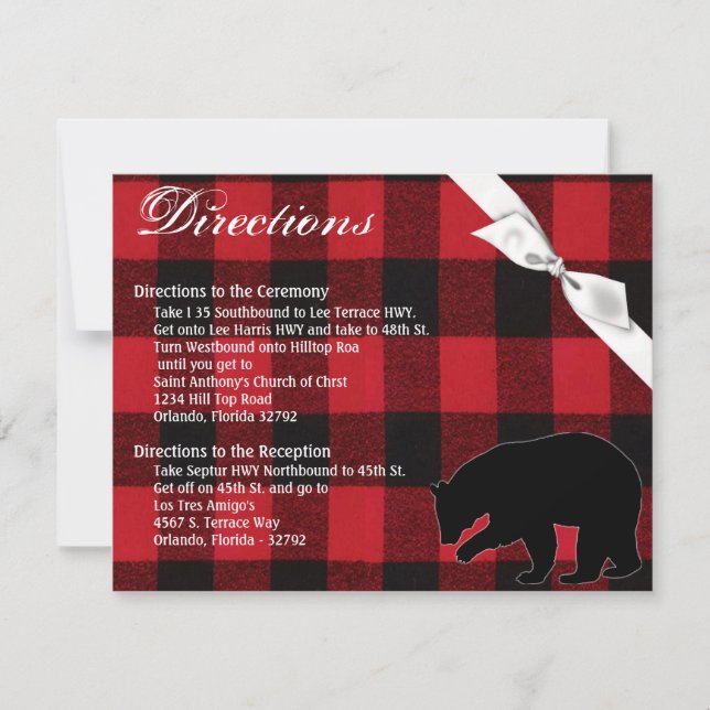 4.25x5.5 Direction Card Red Buffalo Plaid Bear Bla (Front)