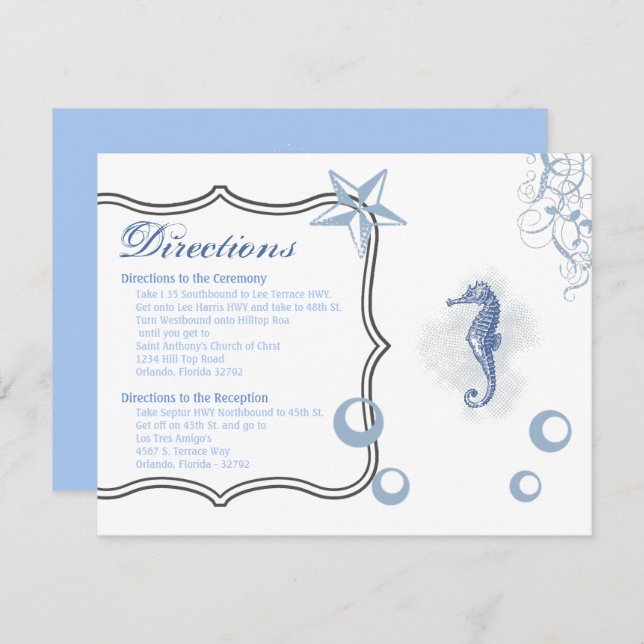 4.25x5.5 Direction Card Seahorse Sea Ocean Beach (Front/Back)