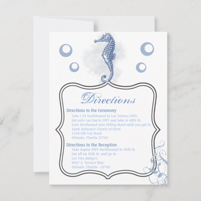 4.25x5.5 Direction Card Seahorse Sea Ocean Beach (Front)