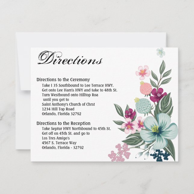 4.25x5.5 Direction Card Tropical Flowers on White (Front)