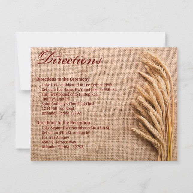 4.25x5.5 Direction Card Wheat on Burlap Sack Count (Front)