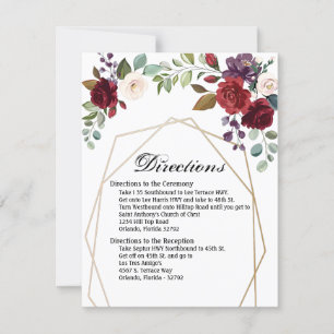4.25x5.5 Direction Card White Roses Gold Geometric