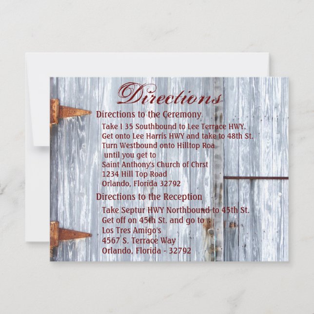 4.25x5.5 Direction Card White Wash Wood Barn Door (Front)