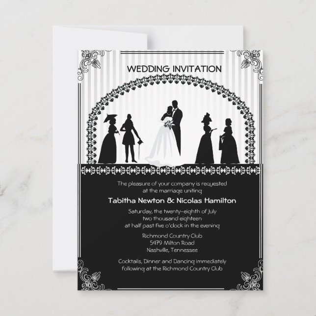 4.25x5.5" Vintage Retro Wedding Scene Invitation (Front)