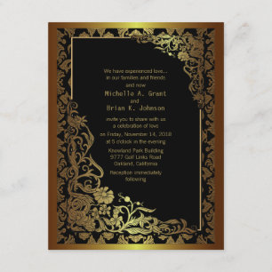 4.25x 5.5" Damask Luxury Golden Black Wedding Invi Invitation