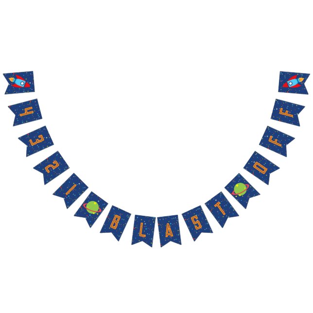 4 3 2 1 Blast Off Outer Space Banner (Orange Text) (All)