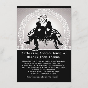 4.5 x 6.25 Black & White Damask Wedding Invitation