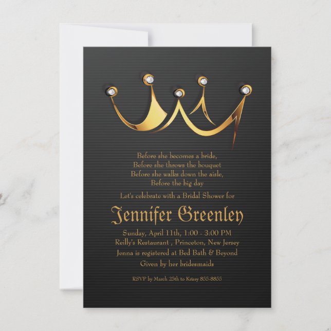4.5" x 6.25" Gold Royal Queen Crown Bridal Shower Invitation (Front)