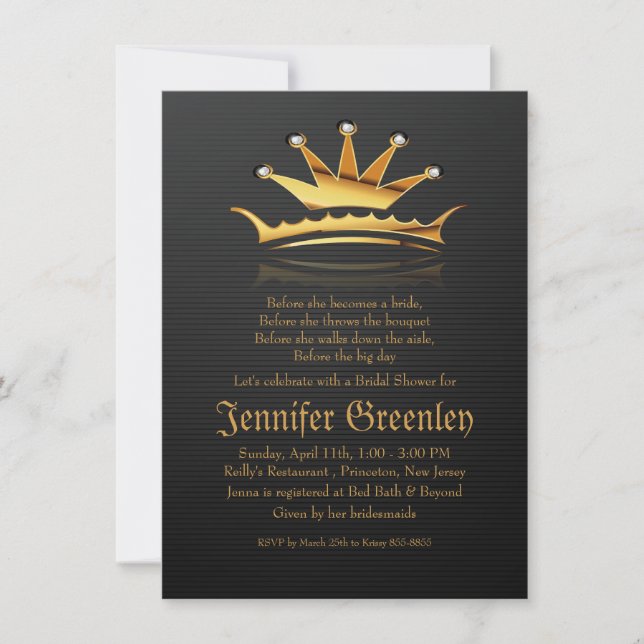 4.5" x 6.25" Gold Royal Queen Crown Invitation (Front)