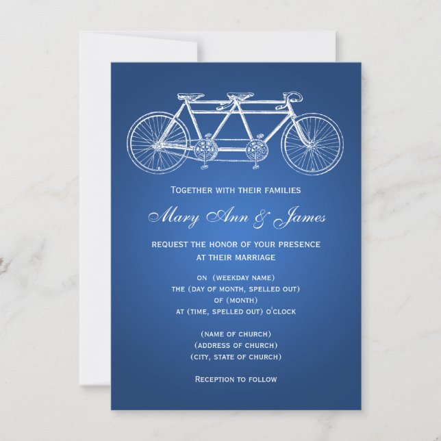 4.5 x 6.25 Simple Wedding Tandem Bike Blue Invitation (Front)