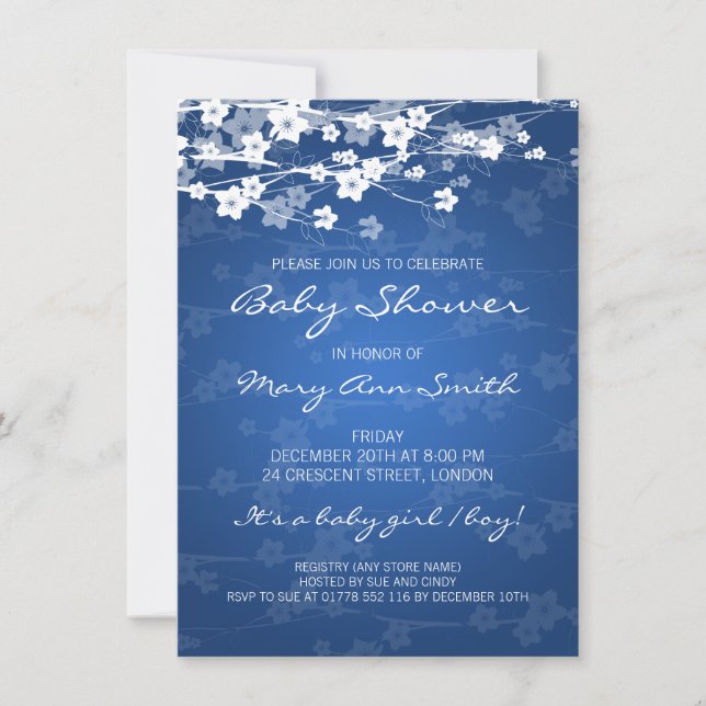 4.5x6.25 Baby Shower Cherry Blossom Blue Invitation (Front)