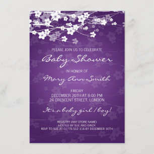 4.5x6.25 Baby Shower Cherry Blossom Purple Invitation
