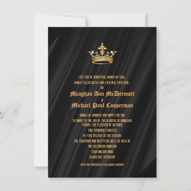 4.5x6.25" Black Silk  Royal Queen Crown Invitation (Front)