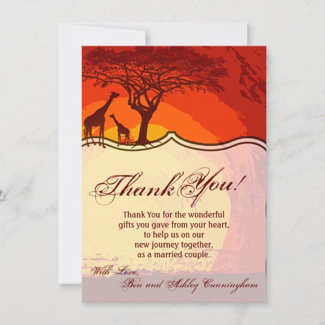 4.5x6.25 Thank You Card African Safari Giraffe Sun (Front)