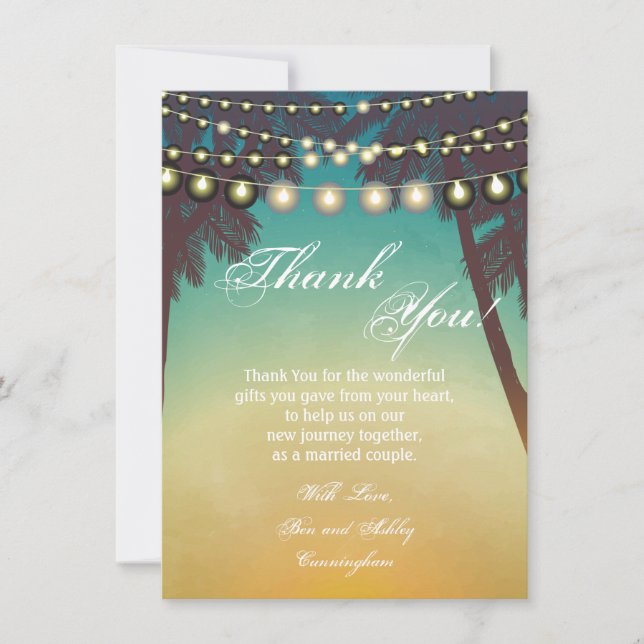 4.5x6.25 Thank You Card Beach Sunset Palm Tree Str (Front)