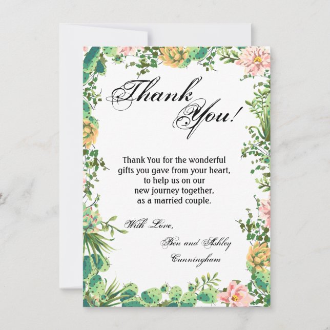 4.5x6.25 Thank You Card Bohemian Cactus Succulents (Front)
