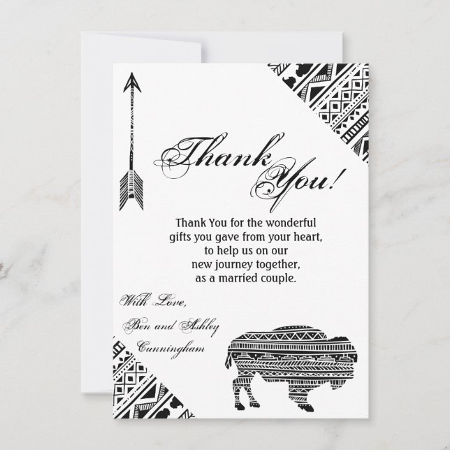 4.5x6.25 Thank You Card Boho Buffalo Tribal Patter (Front)