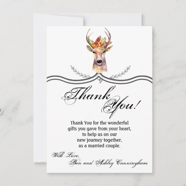 4.5x6.25 Thank You Card boho deer Buck Head Browni (Front)